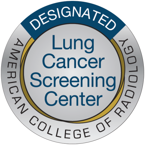 A badge from the American College of Radiology stating this is a designated Lung Cancer Screening Center.