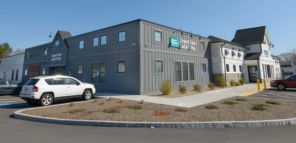 An exterior photo of the Milford Regional Urgent Care location in Medway, Massachusetts