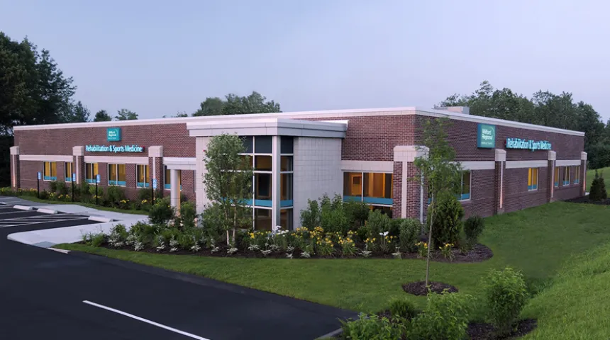 The exterior of the Rehabilitation and Sports Medicine building in Franklin, Massachusetts.