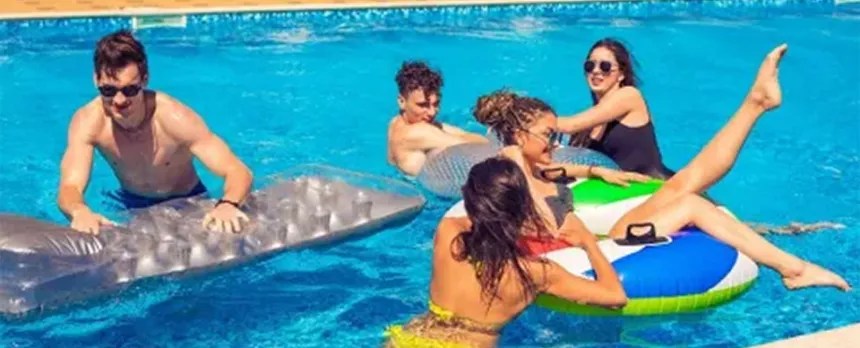 family swimming safety in pool